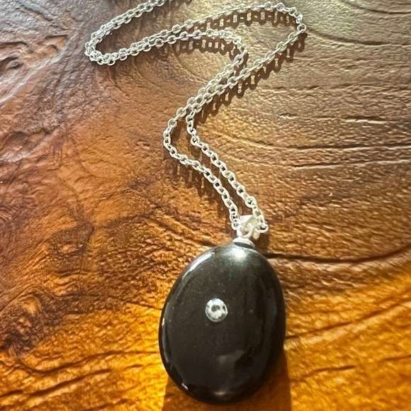 Black Onyx CZ Diamond Sterling Silver Necklace - Picture 1 of 3